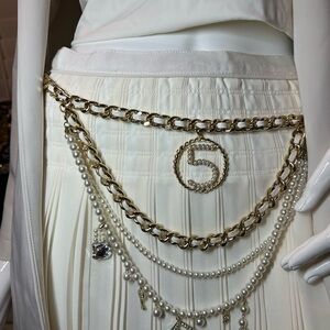 Gold Chain Belt with Pearl Accents